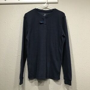NWOT George Men's Long Sleeve Waffle Knit Thermal Henley Navy Blue Size M Layers